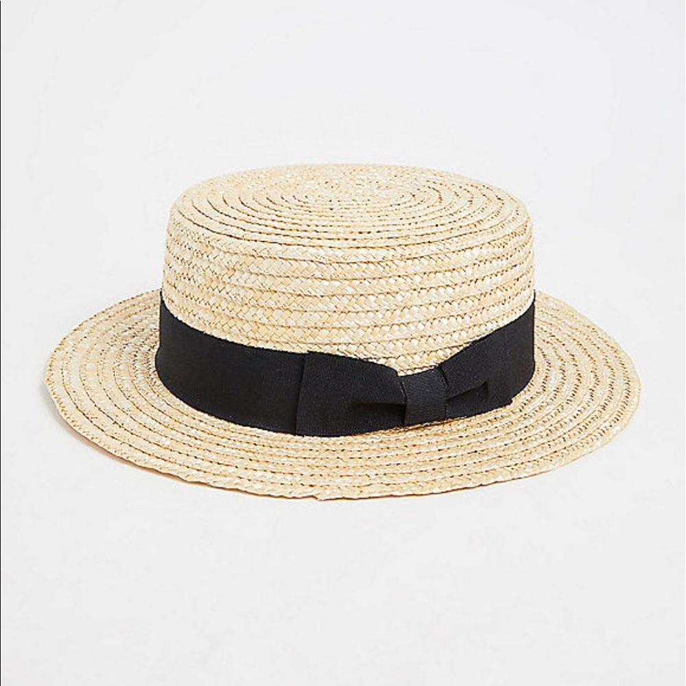 Torrid Tan Straw Boater Hat with Black Ribbon